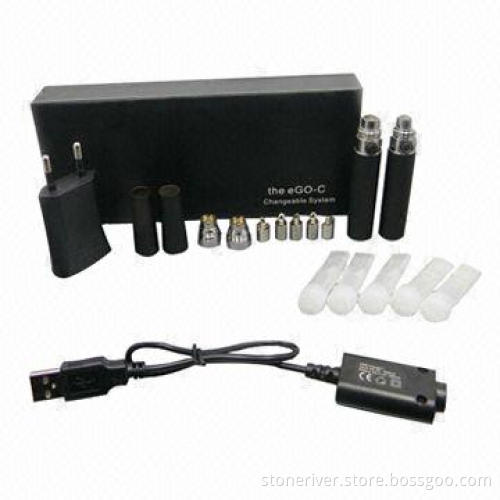 E-cigarette, 2-piece Battery, 2-piece Atomizer, 5-piece Cartridge, 1 Adapter and 1 USB Charger
